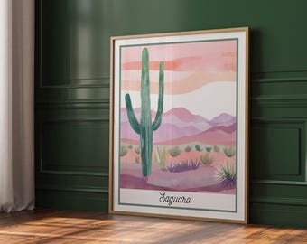 Saguaro Cactus Wall Art Printable | Desert Landscape Watercolor | Southwestern Boho Decor | Cactus Desert Digital Download Print