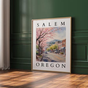 Salem Oregon Wall Art | PNW Cityscape Print | Cherry Blossom Decor | Digital Download | Salem Oregon Decor | Nature Inspired Art Print