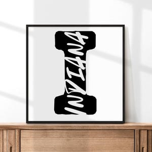 Indiana Printable Wall Art | Indiana Typography Poster | Black and White Minimalist Art | Digital Download | Modern Home Decor