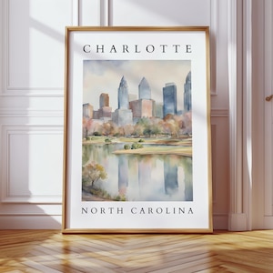 Charlotte North Carolina Watercolor Printable | Digital Cityscape Wall Art | Skyline Art Decor | Modern Charlotte Artwork