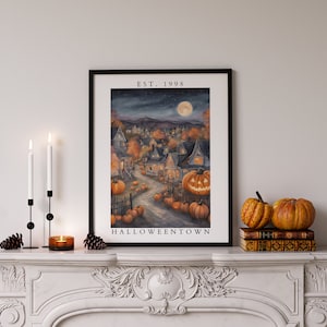 Halloweentown Watercolor Printable Wall Art | Spooky Halloween Wall Art | Halloween Digital Download Print | Pumpkin Decor