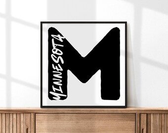 Minnesota Wall Art Printable | Modern Minnesota State Print | Black and White Typography Art | Digital Download | MN Home Decor