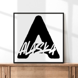 Arte imprimible de Alaska / Póster del estado con letras en negrita / Arte mural moderno de Alaska / Decoración de viaje / Descarga digital