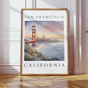 San Francisco Watercolor Print | Golden Gate Bridge Art | California Skyline Digital Download | San Francisco Wall Art for Home Decor