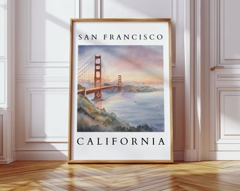 San Francisco Watercolor Print | Golden Gate Bridge Art | California Skyline Digital Download | San Francisco Wall Art for Home Decor