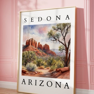 Sedona Arizona Watercolor Printable - Red Rock Desert Landscape Art - Digital Download Wall Decor for Nature and Travel Lovers | Airbnb Art