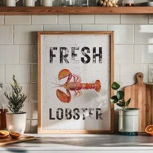 Fresh Lobster Rustic Printable Wall Art | Coastal Kitchen Decor | Seafood Wall Art Digital Download | Vintage Wall Art for Coastal Kitchen