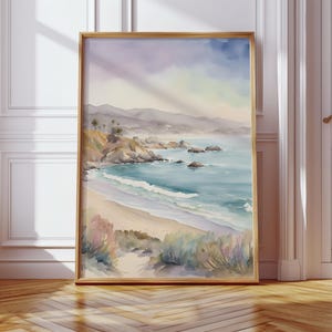 California Coastline Watercolor Printable | Coastal Beach Wall Art Digital Download | Ocean Landscape Art for Home Decor