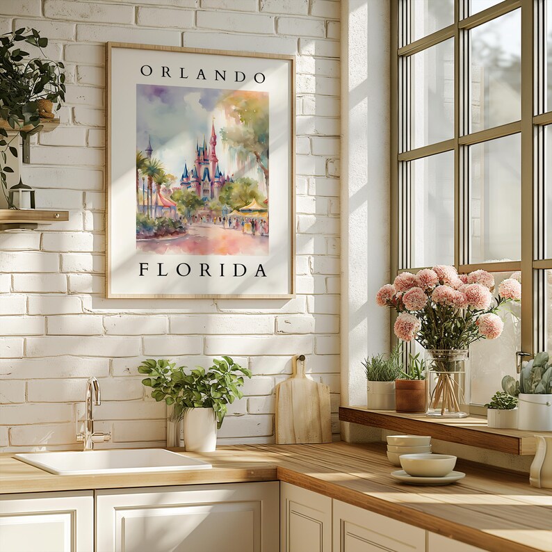 Orlando Florida Watercolor Printable Magical Castle Wall Art Digital