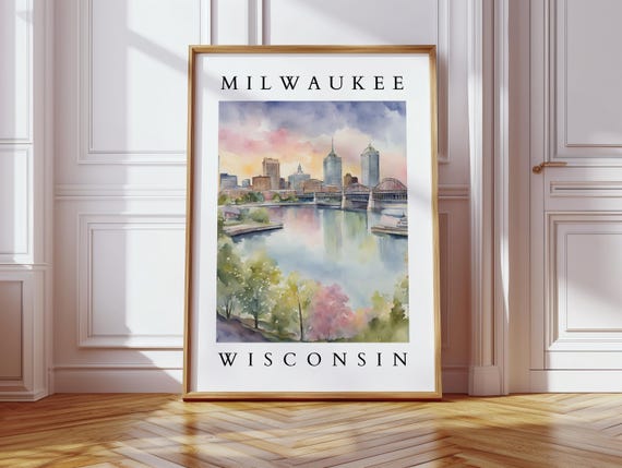 Milwaukee Wisconsin Watercolor Printable | Digital Download Cityscape Wall Art | Milwaukee Skyline Print | Wisconsin Home Decor