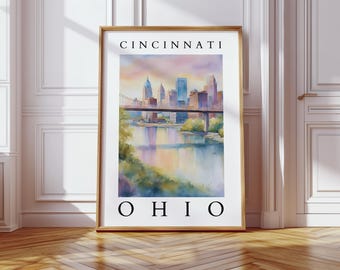 Cincinnati Ohio Wall Art Print | Skyline Watercolor Printable | Cityscape Digital Download | Cincinnati Decor for Home or Office | Ohio Art