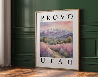 Provo Utah Watercolor Printable | Mountain Landscape Art | Digital Wall Art | Scenic Utah Valley Decor