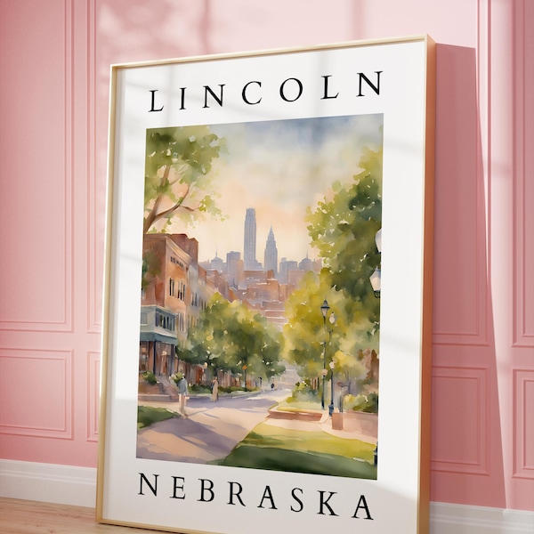 Lincoln Nebraska Watercolor Art Print | Scenic Historic Street Wall Art | Midwest Digital Download Home Decor