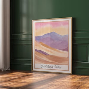 Great Sand Dunes National Park Print | Pastel Watercolor Landscape Wall Art | Colorado Desert Digital Download | Adventure Decor