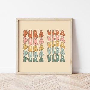 Retro Wavy Pura Vida Boho Peach Printable | Square Pura Vida Costa Rica Wall Art Print | Bohemian Retro High Quality JPEG Instant Download