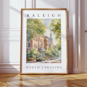 Raleigh North Carolina Watercolor Printable | Historic City Wall Art | Digital NC Artwork | Raleigh Street Scene Decor