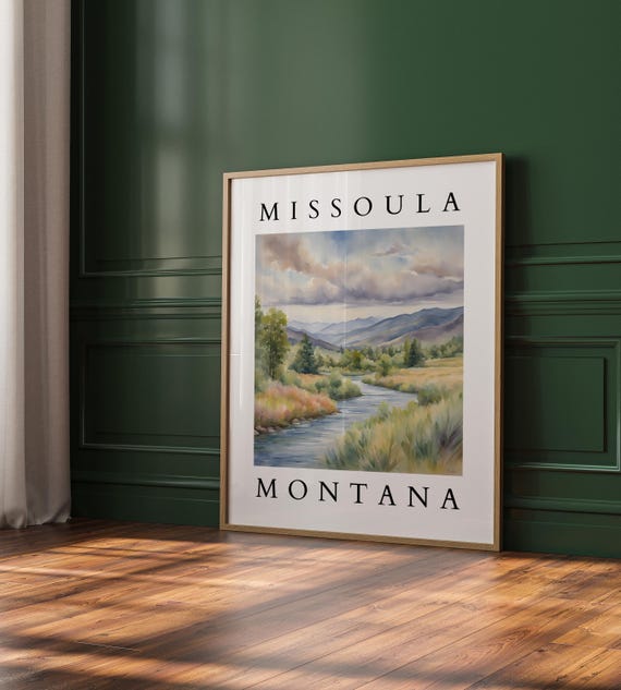 Missoula Montana Watercolor Printable | River Landscape Art | Montana Wall Decor | Digital Download