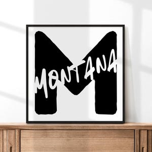 Arte mural de Montana / Póster del estado de Montana para imprimir / Arte minimalista moderno / Descarga digital / Impresión tipográfica en blanco y negro