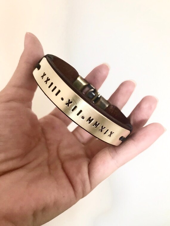  Anniversary Gift for Men - Custom Leather Bracelet -  Personalized Men's Bracelet - Roman Numeral Date Wristband - Groomsmen Gift  - Grooms gift - Leather Wristband - Mens Jewelry : Handmade Products