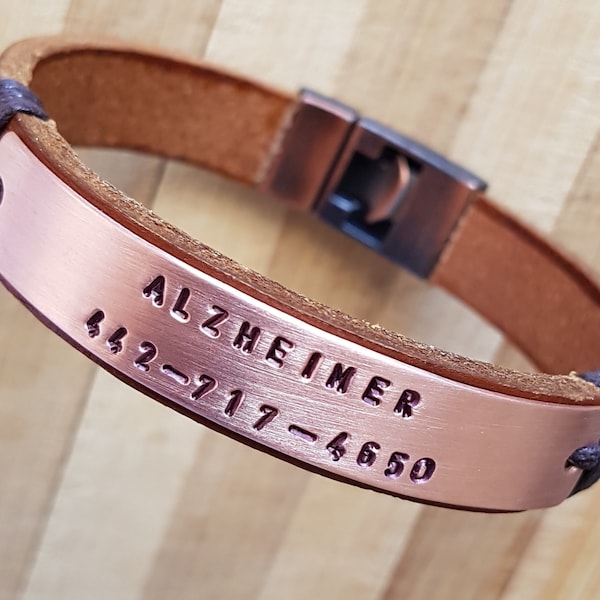 Medical Alert Bracelet,Alzheimer Bracelet,Men Leather Bracelet,Warning Bracelet,Diabet Alert Bracelet,Father’s Day gift,Valentines Day Gift