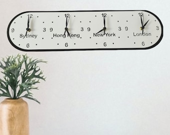 Personalized Four Time Zone Clock: Family & Friends, Custom Color