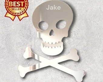Skull and Crossbones Acrylic Mirror Wall Art - Personalized Engraving