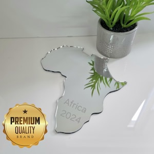 Africa Map Acrylic Mirror Wall Art - Many Size, Colour Options & Personalised Engraving (Bespoke Items Made)