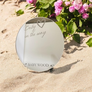 Oh Baby / Baby On the Way, Reveal Personalised Acrylic Mirror & Table Stand - Custom Engraving, Sizes, Shapes
