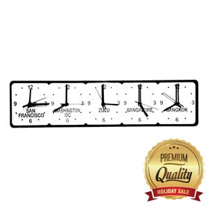 Personalized Five Time Zone Clock: Black and White Gloss Finish
