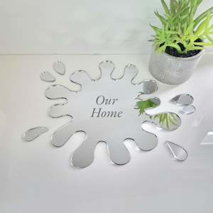 Splash Acrylic Mirror Wall Art -  Many Size/Colour Options, Plain or Personalised Engraving (Bespoke Items Made)