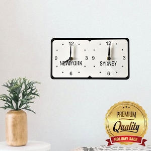 Personalized Two Time Zone Clock: Custom Place, Family Names, Color Options