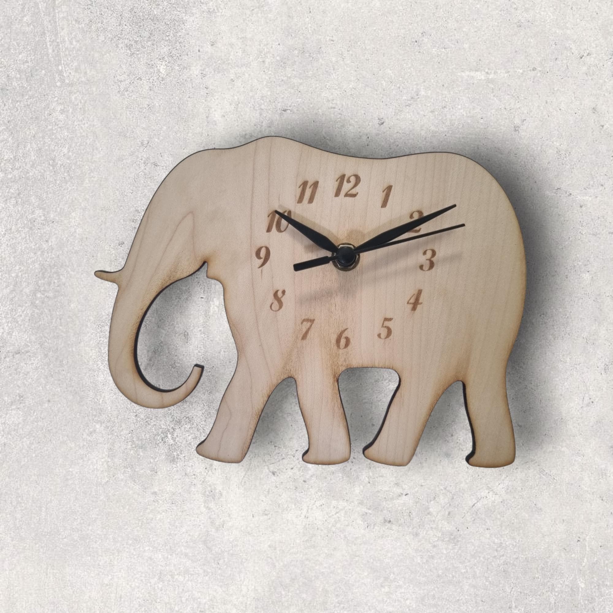 Elephant Shaped Wood Clock – Cherry, Oak or Walnut Finish, Custom Sizes & Shapes Made