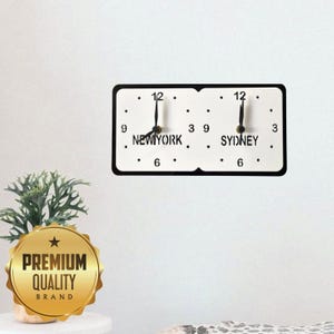 Family, Friends & Place Names, Two Time Zone Clock (Rectangular) with both wall fixing and desktop stand included. Many colour options.