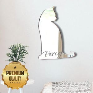 Sitting Cat Large Acrylic Mirror Wall Art - Many Size Options, Plain or Personalised Engraving (Bespoke Items Made)
