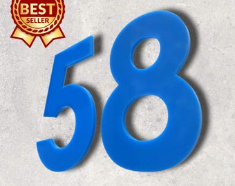 Bright Blue, Floating Finish, Bespoke House Number (per digit) - Many Fonts and Size options