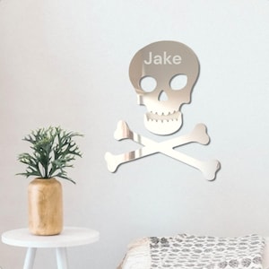 Skull and Crossbones Acrylic Mirror Wall Art - Personalized Engraving