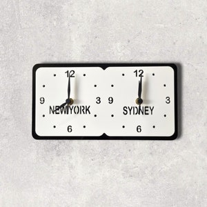 Personalised Two Time Zone Clock Rectangular with both wall fixing and desktop stand included. Many colour options. image 2