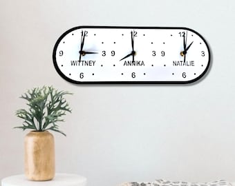 Personalized Three Time Zone Clock: Family & Friends Name Sign