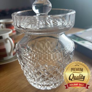 Vintage 1986 Waterford Crystal Lismore Honigtopf / Einmachglas mit Deckelschlitz - MINT