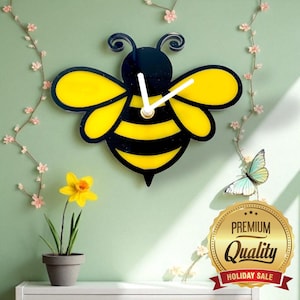 Bumble Bee Shaped Clock – Bespoke Size, Colours & Shapes Made (Engraving Services)