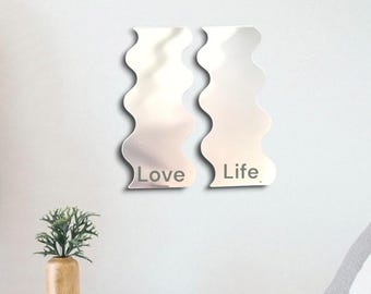Wavey Acrylic Mirror Wall Art Pair - Personalized Engraving Available