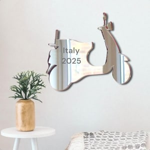Scooter (Motorbike wasp Style) Large Acrylic Mirror Wall Art - Many Size Options, Plain or Personalised Engraving (Bespoke Items Made)