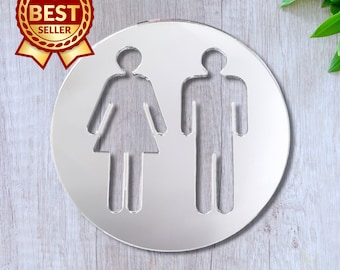 Acrylic Restroom Sign: Male & Female Symbol Mirror Art