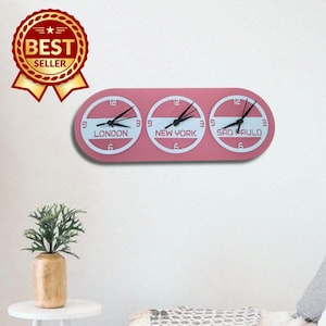Reloj retro personalizado con zona horaria: decoración de pared y escritorio en acrílico.