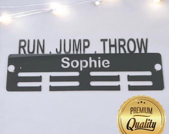 Run, Jump, Throw Medal Hanger - Gloss Colours, Custom Name & Colour