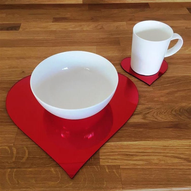Heart Shaped Placemat and Coaster Set Red Mirror Etsy