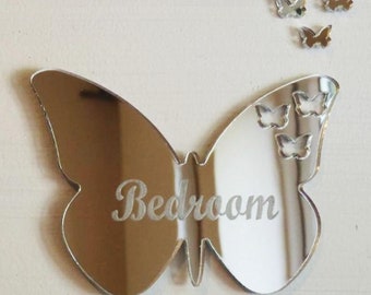 Personalised Butterflies out of Butterfly Door Sign /Acrylic Mirrors. Many Colour and Size Options (Bespoke Made)