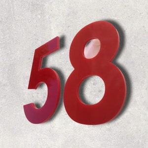 Red, Floating Finish, Bespoke House Number (per digit) - Many Fonts and Size options