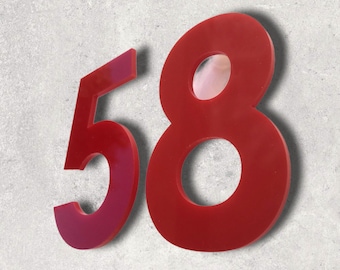 Red, Floating Finish, Bespoke House Number (per digit) - Many Fonts and Size options
