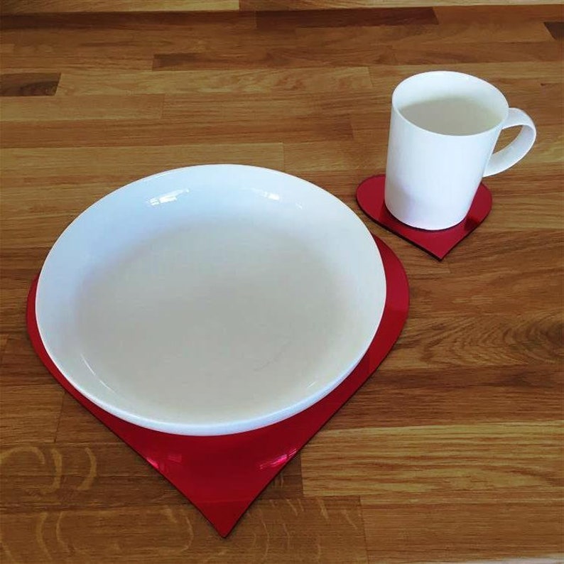 Heart Shaped Placemat and Coaster Set Red Mirror Etsy